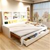 Kebnor Divano letto in legno, 90/180 x 200 cm, letto estraibile, versatile, illuminazione LED, struttura letto per ragazzi con prese, scomparti aperti e cassetti, bianco