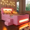 Dolamaní Letto moderno per ragazzi, 90 x 200 cm, letto imbottito con strisce luminose a LED, letto con rete a doghe e cassetti, testiera imbottita con vano portaoggetti, in ecopelle, letto per bambini
