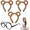 SLIAXINT Set di 4 pezzi di Chipmunk, 3 pezzi di cerchietti bianchi e occhiali con orecchie di orso carini a forma di orecchie di cartoni animati, cerchietto per Halloween, feste di compleanno, cosplay
