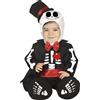 FIESTAS GUIRCA | Costume Mister Skeleton Bebè (18-24 Mesi) - Cappuccio, Giacca, Berretto, Tuta, Papillon e Scarpe - Costumi da Scheletro per Halloween e Feste - Ideale per Bambini - Nero e Rosso