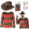 UxClishe Costume da assassino da incubo per adulti, 4 pezzi, vestito per Halloween con strisce rosse e verdi, guanti da artiglio, cappelli, tatuaggi adesivi, unisex, per travestimenti da incubo su Elm