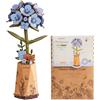 Rowood Puzzle 3D in legno a forma di fiore, modello fai da te, ortensia blu in vaso, kit da 150 pezzi per adulti e ragazzi dai 14 anni in su, decorazione da scrivania, compleanno, festa della mamma