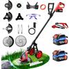 Kidovin Decespugliatore elettrico senza fili con ruote, 30,5 cm, con 2 batterie da 3,0 Ah e caricabatterie, motore brushless, 4 in 1, telescopico, leggero, per prato, falciatura, bordatura, giardino