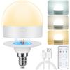 Görvitor Lampadina LED dimmerabile, a batteria, ricaricabile, E14, con telecomando | Lampadina LED ricaricabile con batteria ricaricabile, base magnetica, lampadina senza corrente, 3 colori, dimmerabile