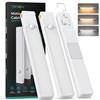 TANSOOL+ 3 Pezzi Luce LED Sottopensile Armadio con Sensore di Movimento | 20cm Lampada Ricaricabile USB-C, 3 Temperature di Colore, Dimmerazione Continua, 4 Modalità, Magnetica, Gancio Integrato