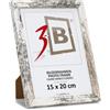 3-B GERA - Cornice portafoto in legno, colore bianco rustico (bianco anticato con venature del legno visibili), 15 x 20 cm, con vetro acrilico