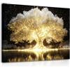 Dazzlewall Incorniciato Quadro Incantevole Albero della Vita Luminoso, Poster con Albero d'Oro Magico Fantastico con Riflessione per Camera da Letto Soggiorno 30×40 cm