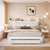 Hoscullo Letto portaoggetti, 160 x 200 cm, con 2 cassetti, letto imbottito con testiera e vano portaoggetti, letto per ragazzi con rete a doghe, comodo letto matrimoniale imbottito, velluto, bianco