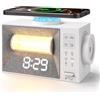 XTVTX Sveglia digitale con stazione di ricarica, caricatore wireless veloce da 15 W, sveglia digitale con 20 suoni naturali, luce notturna, lampada da comodino con luce diurna, sveglia luminosa con funzione