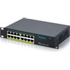 DIGITUS Switch di rete PoE+ - 10 pollici, 1U - 1 Gbit/s - 16 porte RJ45 | Budget PoE da 120 W - Non gestito - Per armadi di rete da 10 pollici (254 mm) - Nero