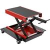 AufuN Sollevatore per moto, 500 kg, altezza regolabile 125 - 375 mm, sollevatore a forbice, cric con Dolly e manovella, per moto, biciclette, garage, riparazione di sollevamento, rosso