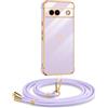 Mkej Custodia con Collana per Google Pixel 7A, Cover Donna Cuore amore con Cordino, Case con Laccio Tracolla Elettrolitico TPU Cover con Collana per Google Pixel 7A - Viola