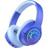 iClever Cuffie Bluetooth per bambini con luci a LED, limite di volume 74/85 dBA, 43 ore di autonomia, suono stereo, tipo C, cavo AUX, Bluetooth 5.3, per tablet e viaggi