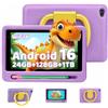 TT.KIDS Android 16 Tablet Bambini 7 Pollice 24GB RAM 128GB ROM (TF 1TB) 5G WiFi Tablet Touch Dual Camera HD, Widevine L1/Controllo Parentale/BT 5.4 Tablet con custodia EVA, Viola