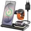 Aimtel Stazione di ricarica 3 in 1 per stazione di ricarica induttiva Samsung | Caricabatterie wireless per Samsung S26 Ultra-S10/Z Fold Flip8, caricatore da viaggio per Galaxy Watch 8-1/Buds 4 (non per