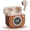 GiDaCom Auricolari Bluetooth 5.4 Retro Q86 TWS Wireless - Cuffie In-Ear Vintage con Display LED e Pelle - Riduzione Rumore - Impermeabile IPX5 - Ricarica USB-C Rapida - Touch Control Audio Immersivo (Bianco)