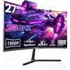 Gawfolk Monitor Curvo 27 Pollici 250Hz, Schermo PC con Altoparlanti 1080P, Schermo Computer Curvo 1800R 250Hz Tecnologia Cura Degli Occhi HDMI DP, Supporto VESA