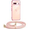Mkej Custodia con Collana per Google Pixel 7A, Cover Donna Cuore amore con Cordino, Case con Laccio Tracolla Elettrolitico TPU Cover con Collana per Google Pixel 7A - Rosa