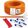 ARLI Cavo di installazione Cat7 100 m + 4x spina di rete RJ45 Cat8.1 senza attrezzi + coltello per spelare S/FTP LSZH Cavo Ethernet arancio