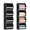 Lifewit Organizer Armadio Appendere con Pannelli Trasparenti, Nero | Organizzatore Pieghevole con 4 Ripiani e 2 Ganci Robusti, Ripiani per Armadio Interno, Contenitori per Vestiti