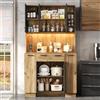 ALVYNX Armadio alto, buffet, mobile da cucina, vetrinetta, credenza, con LED, presa e scaffale verticale a 4 ripiani, 100 x 40 x 180 cm (nero + colore naturale)