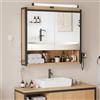 ELUCHANG Specchio da Bagno con Contenitore e Luci, Pensile da Bagno con 2 Ante, 1 Scomparto Aperto e 2 Vani Chiusi, Ripiano Interno Regolabile,Oak+Nero, 60x14x60cm