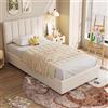 Wnvivi Letto contenitore singolo 90x200cm, letto per bambini, letto contenitore idraulico, testiera regolabile, rete a doghe, tessuto di lino (Beige) (Beige, 90x200cm)