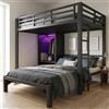 Ktipm Letto a Soppalco 120x200 cm Letto a Castello con LED e Armadio, Nero | Letto Bambini a Castello Per 2 Persone con Protezione Anticaduta e Struttura Metallica, Senza Materasso