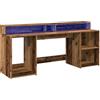 vidaXL Scrivania con Luci LED Legno Antico 200x55x91 cm in Truciolato