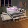 Ktipm Letto Singolo Ragazzi 120x200 con USB e Letto Estraibile 90x190 cm | Letto Contenitore Piazza e Mezza con LED, Portaoggetti Laterale e Panchina, Senza Materasso, Bianco