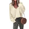 TAITUS Maglioni Casual da Donna con Scollo a V, Camicie a Maniche Lunghe da Donna, Maglioni Leggeri e Larghi, Maglione a Maniche Lunghe con Scollo a V per Autunno e Inverno da Donna (S,Beige)