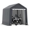 SOARS Capanno da Giardino 195 X 240 X 214 CM, Tenda Garage per Bici Moto Attrezzi, con Copertura en PE Impermeabile, Porta con Cerniera, Telaio in Metallo, Picchetti, per Esterno, Grigio