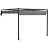 Outsunny Gazebo Pergola da Parete 3x4 m Tettuccio Retrattile Grigio Scuro | Fori di Drenaggio, Picchetti e Viti, Pergolato da Giardino in Poliestere e Acciaio, per Patio Terrazzo Esterno