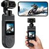 Cossify WIAN Action Cam 4K, fotocamera anteriore e posteriore, videocamera vlog, fotocamera POV con obiettivo orientabile a 180 gradi e visione notturna, fotocamera tascabile, fotocamera sportiva