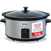 Sogo Pentola a cottura lenta da 5,5 l con 3 funzioni di cottura - Pentola da cucina elettrica con coperchio in vetro temperato per controllo - Pentola da cucina adatta per lavastoviglie con manico