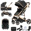 Shineey Passeggino trio, combinazione carrellino per bebè 3 in 1 passeggino cittadino con buggy pieghevole di lusso con carriola per bambini ad alta vista portatile con neonato (H9 BLACK, H9)