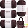 RANJIMA Filato marrone scuro, 4 pezzi di filato semplice, filato all'uncinetto per principianti, filati a maglie ben visibili per uncinetto con accessori per uncinetto, filati di cotone-nylon per