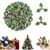 Dyiouxin Bacche di agrifoglio artificiali di Natale con foglie verdi, 40 pezzi bacche di agrifoglio a tre foglie, per decorazione di Natale/matrimonio, disposizione della corona, artigianato ed etichette
