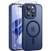 Qasyfanc Magnetica Cover per iPhone 16 Pro Max, Blu Scuro | Compatibile con MagSafe,con 2 Pezzi Vetro Temperato Pellicola, Cover Clear Slim Fit Antiurto Militare Antigiallo