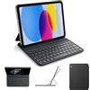 HOU Cover con tastiera Smart Folio per iPad A16 e iPad 10ª generazione | Sottile e leggera, semi-silicone, 2 angoli di visione, nero; per iPad A16 11″ (2025) e iPad 10ª generazione 10,9″ (2022)