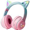Generic Cuffie wireless a forma di orecchie di gatto, pieghevoli per bambini, colore sfumato, audio indossabile, con luce LED, dispositivo di intrattenimento per ascoltare la casa e la scuola