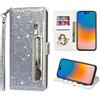 FERLAN Custodia per Xiaomi Redmi Note 8 Pro,in Premium pelle brillante con glitter e Slot Schede,Stand Funzione,per Xiaomi Redmi Note 8 Pro telefono (Argento)