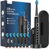 Coulax Pro Spazzolino Elettrico Spazzolini Elettrici - Coulax Sonico Spazzolino da Denti Elettrico Spazzolino da Viaggio Ricaricabile Denti Ricaricabile con 8 Testine, Custodia, 5 Modalità, Nero Scuro