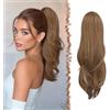 FESHFEN Coda Capelli Extension con Coulisse Nero Naturale per Donna, 40 cm | Ondulati Lunga Coda Finta Capelli Sintetici Posticci Ponytail Extensions per Quotidiana Carnevale, Misto Caramello