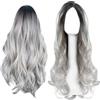 UieaMsio Parrucca di Halloween grigia da donna,Parrucca lunga grigia,Ombre argento grigio riccio,Parrucca sintetica naturale capelli sintetici per donne uso quotidiano cosplay feste in costume Halloween