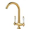LAKKOAKOAA Rubinetto Bagno Rubinetto Lavabo Alto, Stile Anticato Vintage Ottone Doppia Leva Miscelatore Bagno Girevole A 360°, Miscelatore Lavabo, Oro
