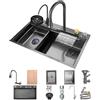 Generic 68 x 45 cm Lavelli da cucina,Vasca singola Lavello da cucina a cascata,Lavandino Cucina Multifunzione con Rubinetti Retrattili,Lavabicchieri Lavandino,filtro a cestello,sifone e Set di Drenaggio