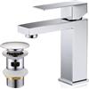 Detbom Rubinetto Bagno Lavabo Cromato, Detbom Miscelatore Lavabo Bagno con Piletta | Acciaio inox 304, Miscelatore Bagno Monocomando con Piletta Click Clack/Pop Up, Moderna per Lavandino Bagno e WC, Cromo