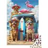 E1Q7R5V8 1000 Pezzi Mini Puzzle Cane Fenicottero Rosa Spiaggia per Adulti | 52 x 38 cm Cartone Decorazione Soggiorno Taglio Preciso Regalo Compleanno Rilassato