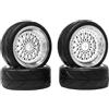 KINGCOO RC - Set di pneumatici e ruote per auto, 4 pezzi, 64 mm, rivestimento in plastica, 12 mm, esagonale, per 1/10 RC On-Road Run-Flating Touring Racing Auto (argento a forma di Y)